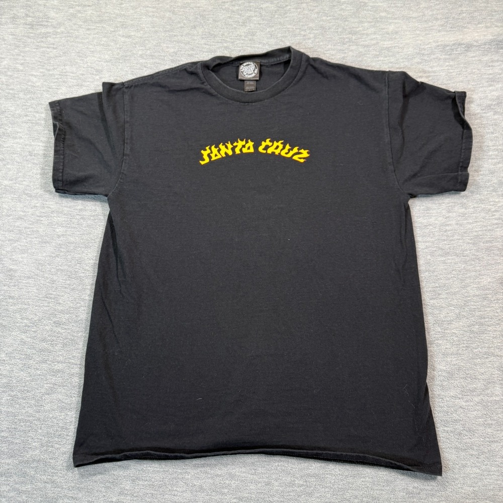 Santa Cruz Shirt Women Medium Black Flames Logo Skate Tee Casual Y2K